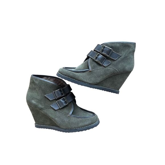 Charles David Womens Olive Green Suede Ankle Boots Wedge Size 8.5 - Picture 4 of 8